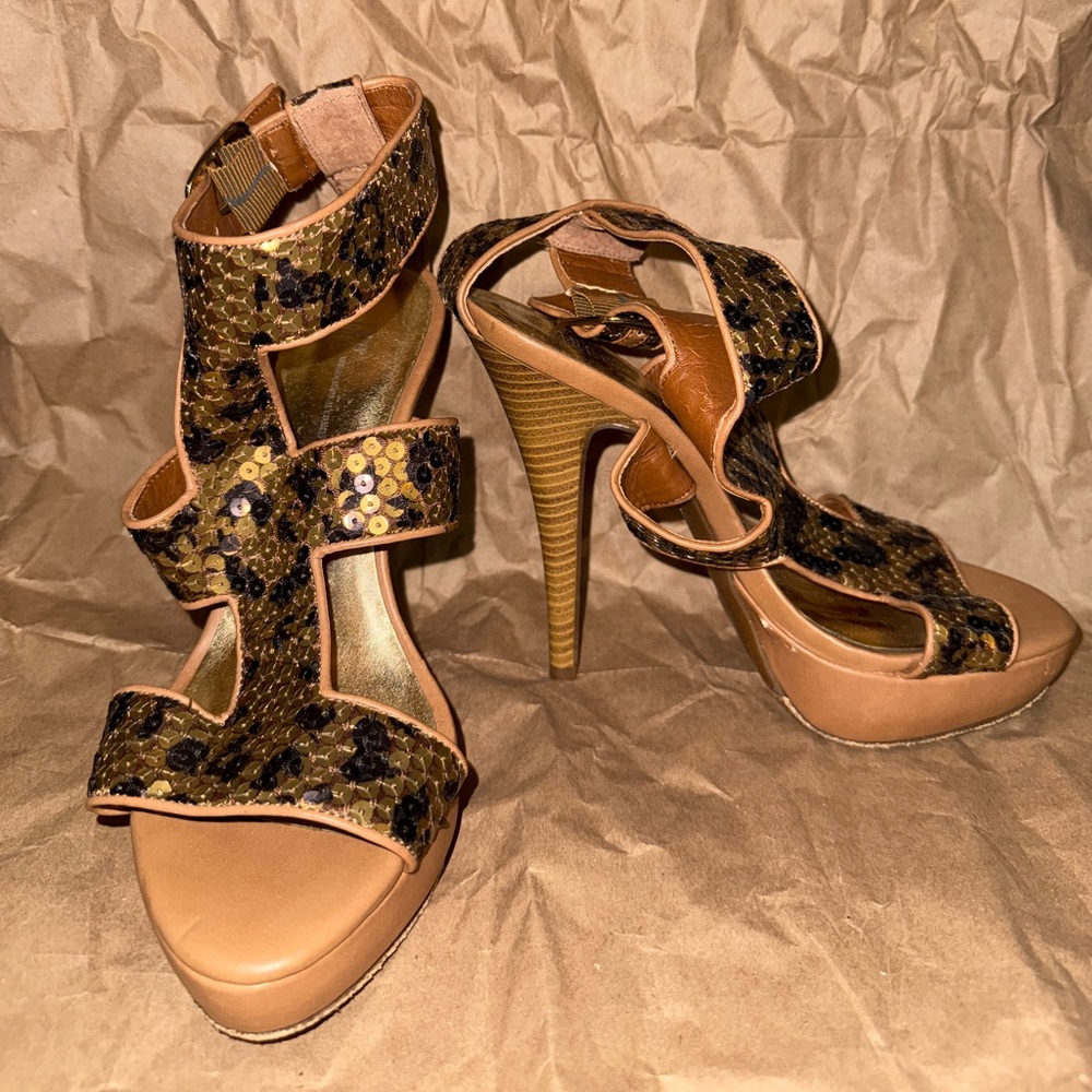 INC International Concepts Gold and Black Sequin Heels